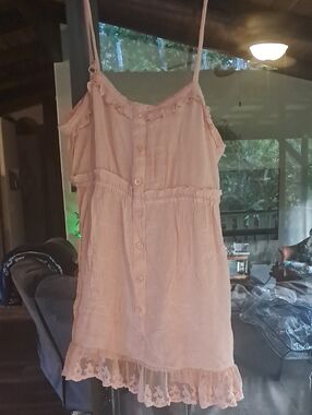 Poetry Light Pink Ruffled Button Sundress